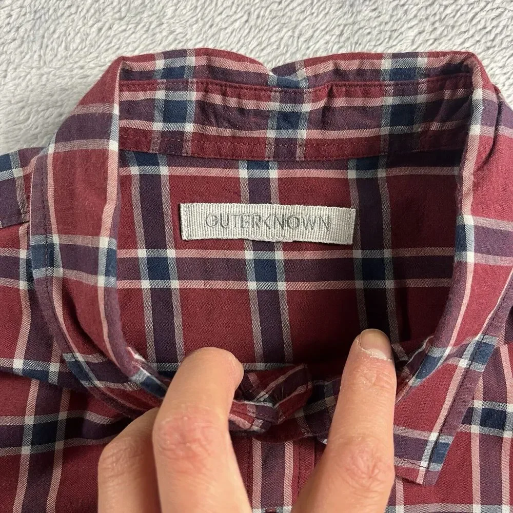 Outerknown Men's Small Red‎ Plaid Long Sleeve Casual Button Up Shirt